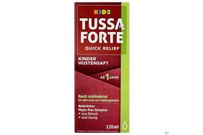 Sie sehen eine Packung Tussaforte Saft Quick Relief Kids 120ml, Produktbild: 01 Tussaforte Saft Quick Relief Kids 120ml, A-Nr.: 5599183 - 01