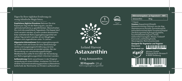 Astaxanthin 8 mg Iceland Harvest 30 Kapseln (25g) Nahrungsergänzungsmittel, A-Nr.: 5830019 - 04