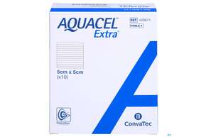 Sie sehen eine Packung Convatec Aquacel Extra 5x5 Cm, Produktbild: 01 Convatec Aquacel Extra 5x5 Cm, A-Nr.: 3972850 - 01
