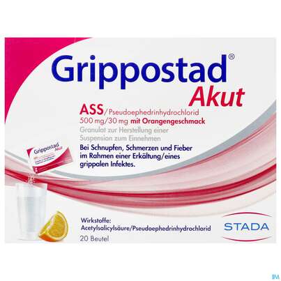 Grippostad Akut Ass/pseudoephedrin 500mg/30mg Gran.z.herst E.susp.z.einn Orange 20st, A-Nr.: 4979759 - 01