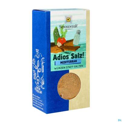 Sie sehen eine Packung Sonnentor Adios Salz Gemuesemischung Mediterran 01213 50g, Produktbild: 05 Sonnentor Adios Salz Gemuesemischung Mediterran 01213 50g, A-Nr.: 5690966 - 05