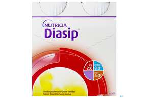 Sie sehen eine Packung Diasip 200ml Vanille 4st, Produktbild: 01 Diasip 200ml Vanille 4st, A-Nr.: 4299036 - 01
