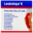 Sie sehen eine Packung Tape Kinesiologisch Leukotape K 5mx 5cm Rot 1st, Produktbild: 01 Tape Kinesiologisch Leukotape K 5mx 5cm Rot 1st, A-Nr.: 3151863 - 01
