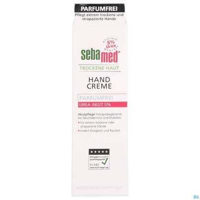 Sie sehen eine Packung Sebamed Akut Hand Creme Urea 5% Parfumfrei 75ml, Produktbild: 01 Sebamed Akut Hand Creme Urea 5% Parfumfrei 75ml, A-Nr.: 4084962 - 01